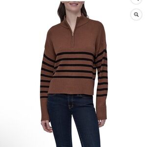 DKNY Cropped 1/2 Zip Mock Neck Sweater Sz XL. Brown Black - Worn Once